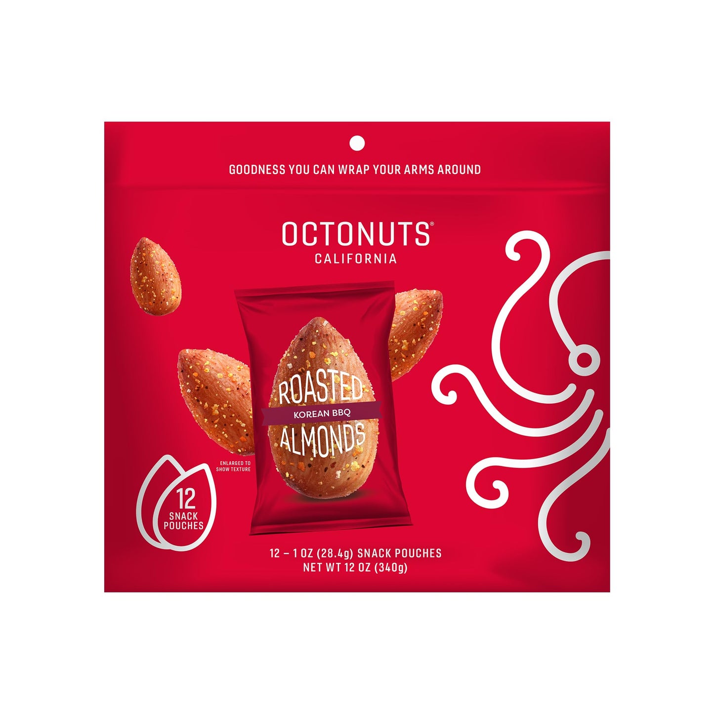 Octonuts Korean BBQ Almonds - 12 Individually Wrapped Snack Packs (1oz Each), Healthy Snacks for Adults and Kids, Non-GMO, Keto