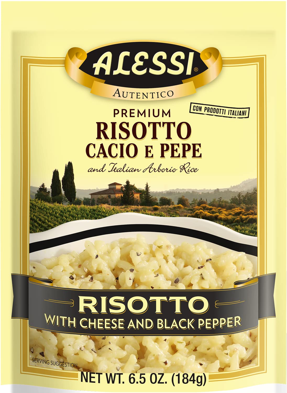 Alessi Autentico, Premium Seasoned Risotto, Italian Arborio Rice, Easy to Prepare, Cacio E Pepe 6.5 Ounce (Cheese & Pepper, Pack