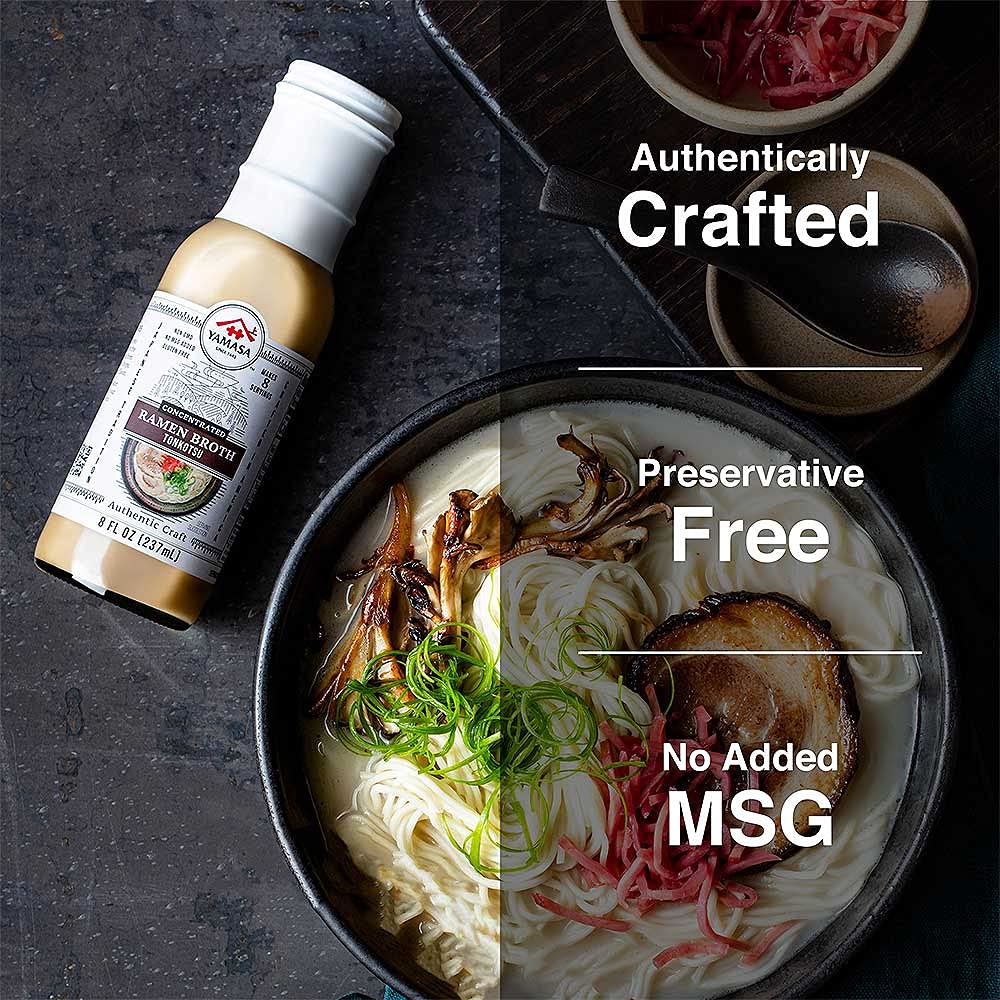 Yamasa Artisanal Tonkotsu Ramen Broth Concentrate, 8oz, Serves 8 Bowls, No MSG Added, Japanese Tradition