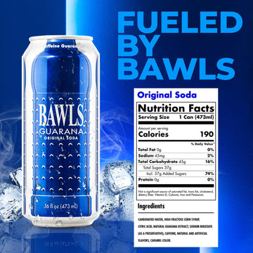 BAWLS Guarana Original, BAWLS Guarana Drink, Guarana Soda, Guarana Fueled Soda for Energy, High Energy Caffeinated Drink, 16oz 1