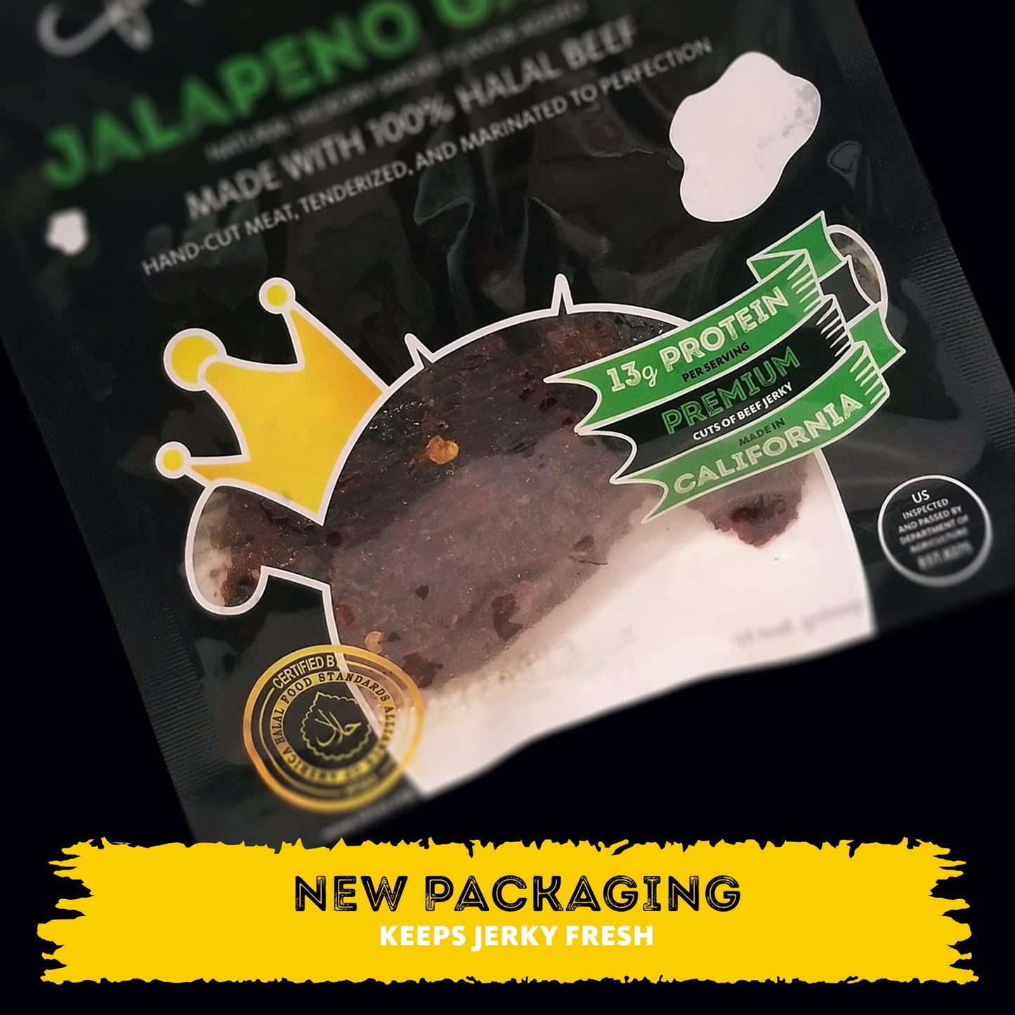 Supreme Beef Jerky, Halal Beef Jerky, Zabiha Halal Certified Beef, Handcrafted Gourmet Meat Snacks, 2.5 Oz Jalapeno Garlic, B2G1