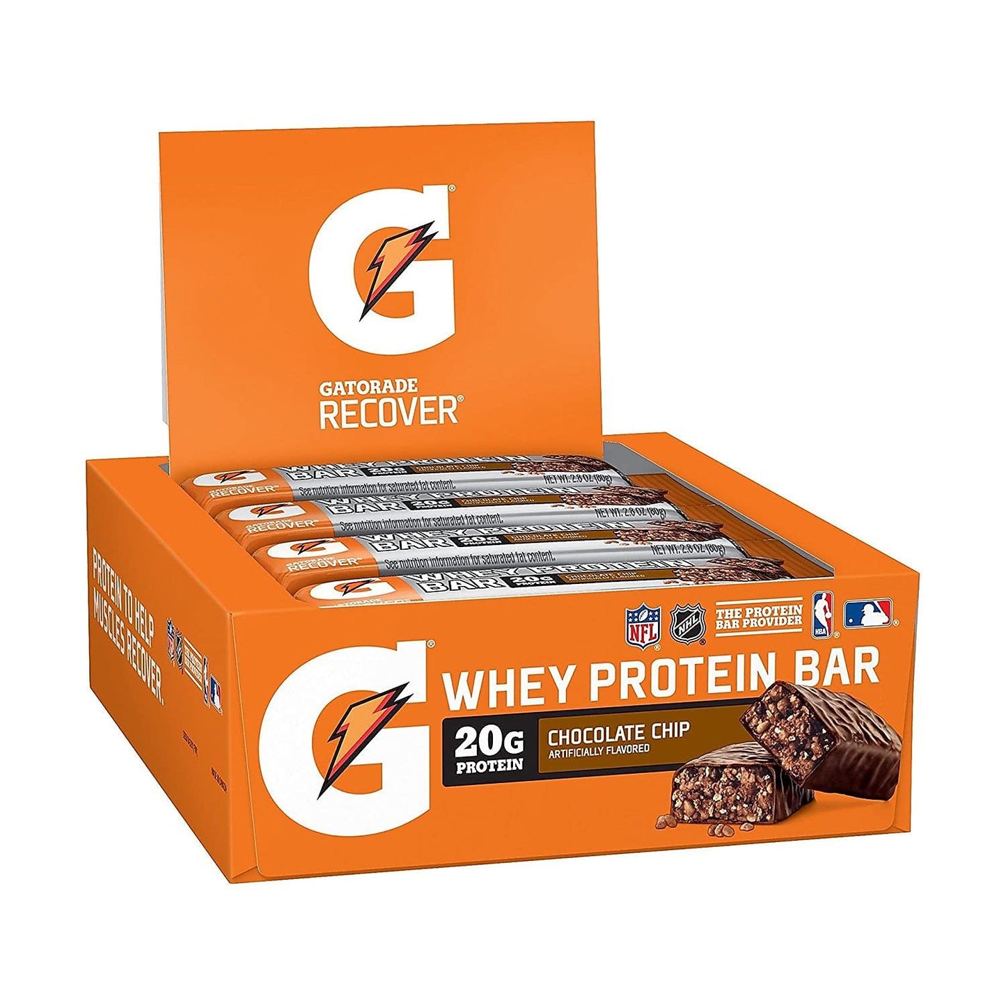 Gatorade Whey Protein Recover Bar, Chocolate Chip, 2.8 Ounce Bars (12 Count)