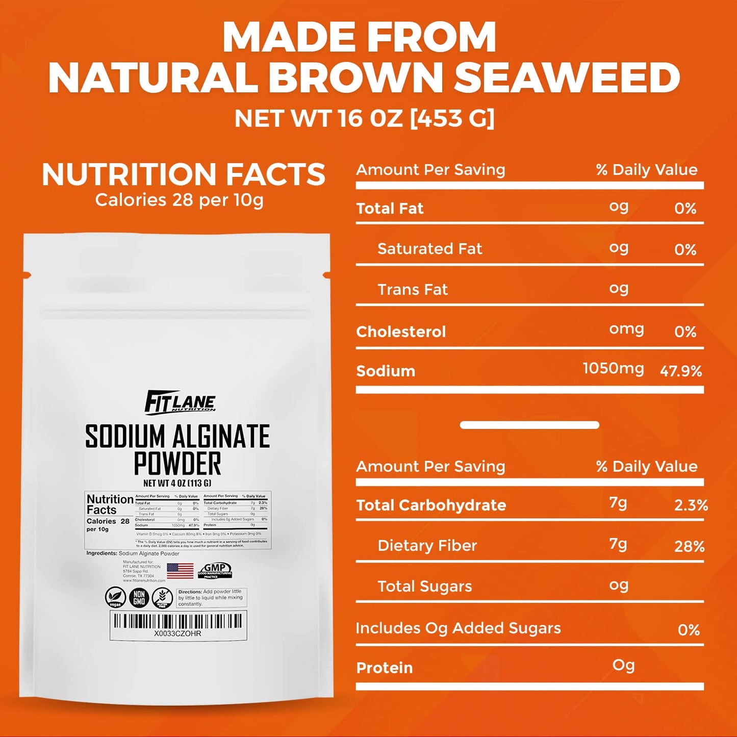 Sodium Alginate Powder 4 oz Pure Food Grade Bulk Powder for Thickening enhanced Molecular Gastronomy Ingredient - Non-GMO and Vegan - by Fit Lane Nutrition