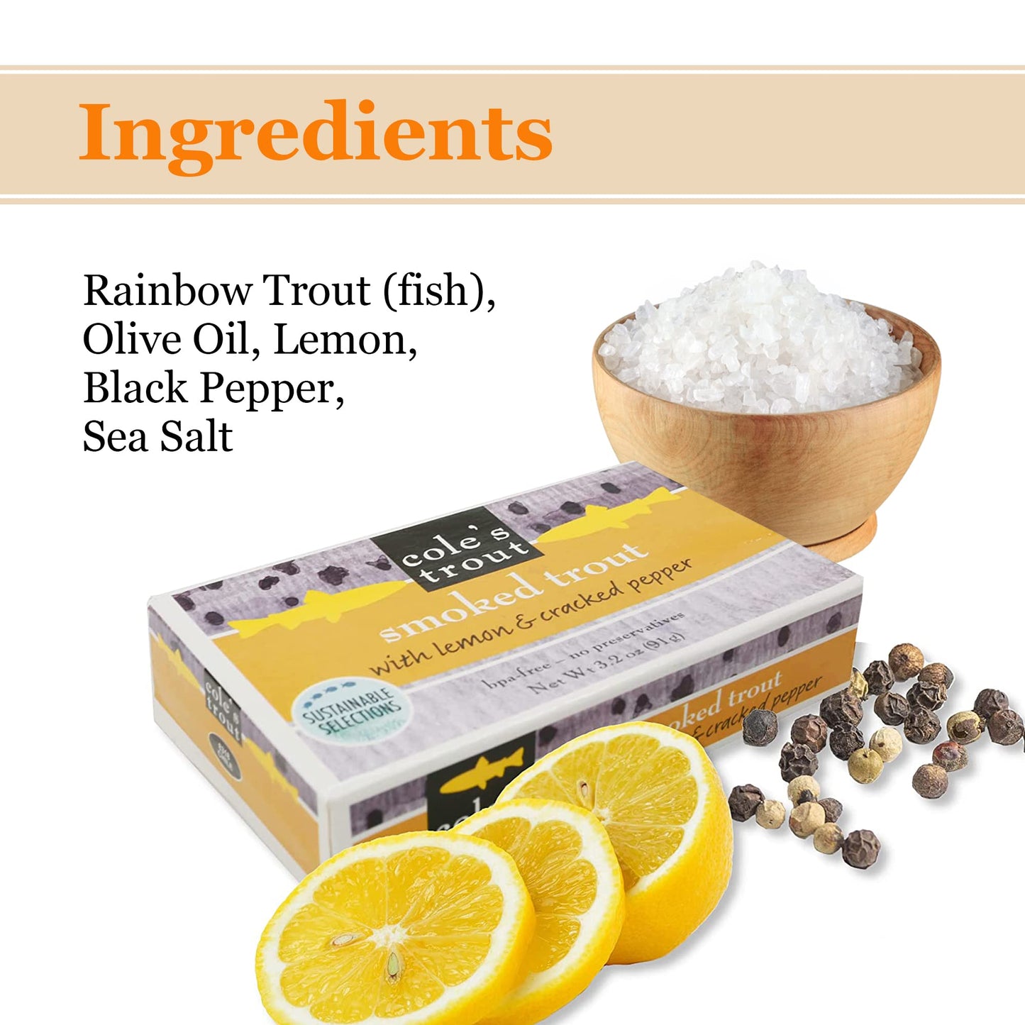 Coles Smoked Trout Fillet with Lemon & ed Pepper, 3.2oz Hand-Packed, High Protein, Preservative Free