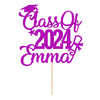 Personalized Cake Topper Custom Congrats Graduation Hat Student Class Of 2024 Double Sided Glitter Card Purple