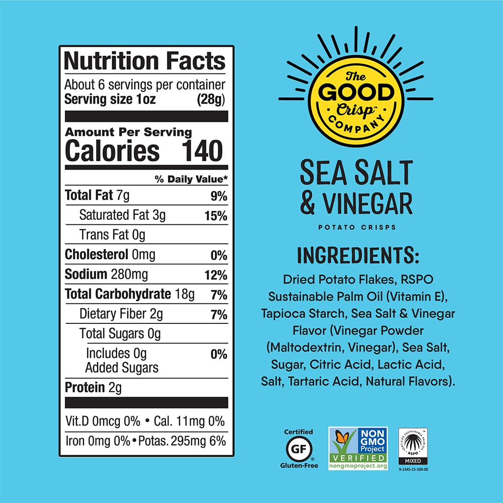 The Good Crisp Company Potato Chips Variety Pack, 5.6 Ounce Canisters, Non-GMO, Gluten Free, Pack of 4