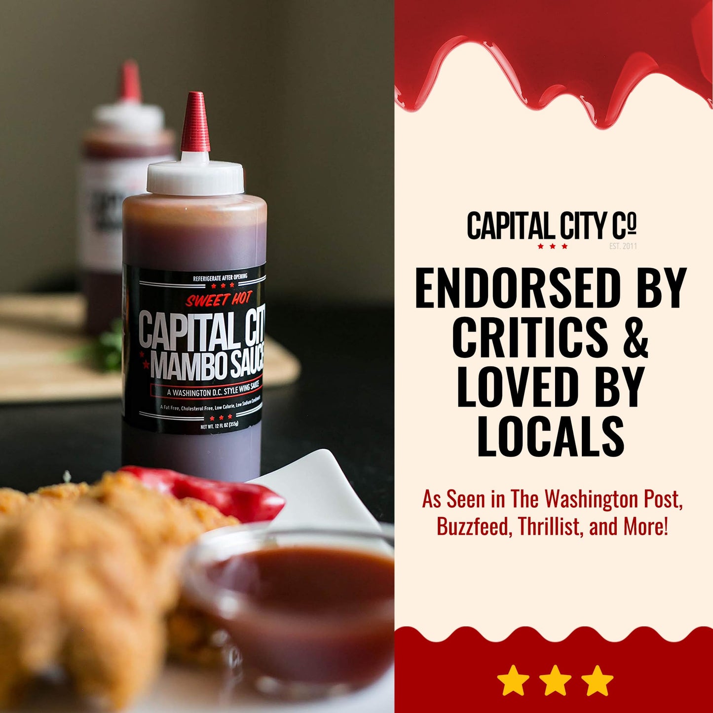 Capital City Mambo Sauce - Variety 2 Pack - Sweet Hot & Mild | Washington Dc Wing Sauces | Perfect Condiment Topping For Wings,