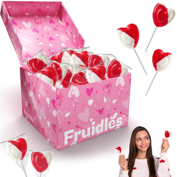 The Dreidel Company Valentines Day Lollipops Red Heart Shaped Strawberry N' Cream Flavored, Individually Wrapped (1 Pound) 24 Pack