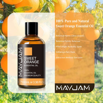 Sweet Orange Essential Oil, Mayjam 100Ml Premium Quality Sweet Orange Oil With Glass Dropper, Huge 3.38Fl. Oz, Perfect For Aroma