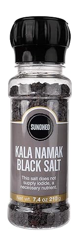 Sundhed Himalayan Black Rock Salt Kala Namak (Course) In Grinder  210 Grams (7.40 Oz)  Natural Vegan Seasoning