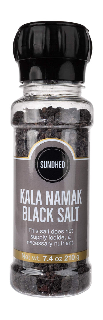 Sundhed Himalayan Black Rock Salt Kala Namak (Course) In Grinder  210 Grams (7.40 Oz)  Natural Vegan Seasoning