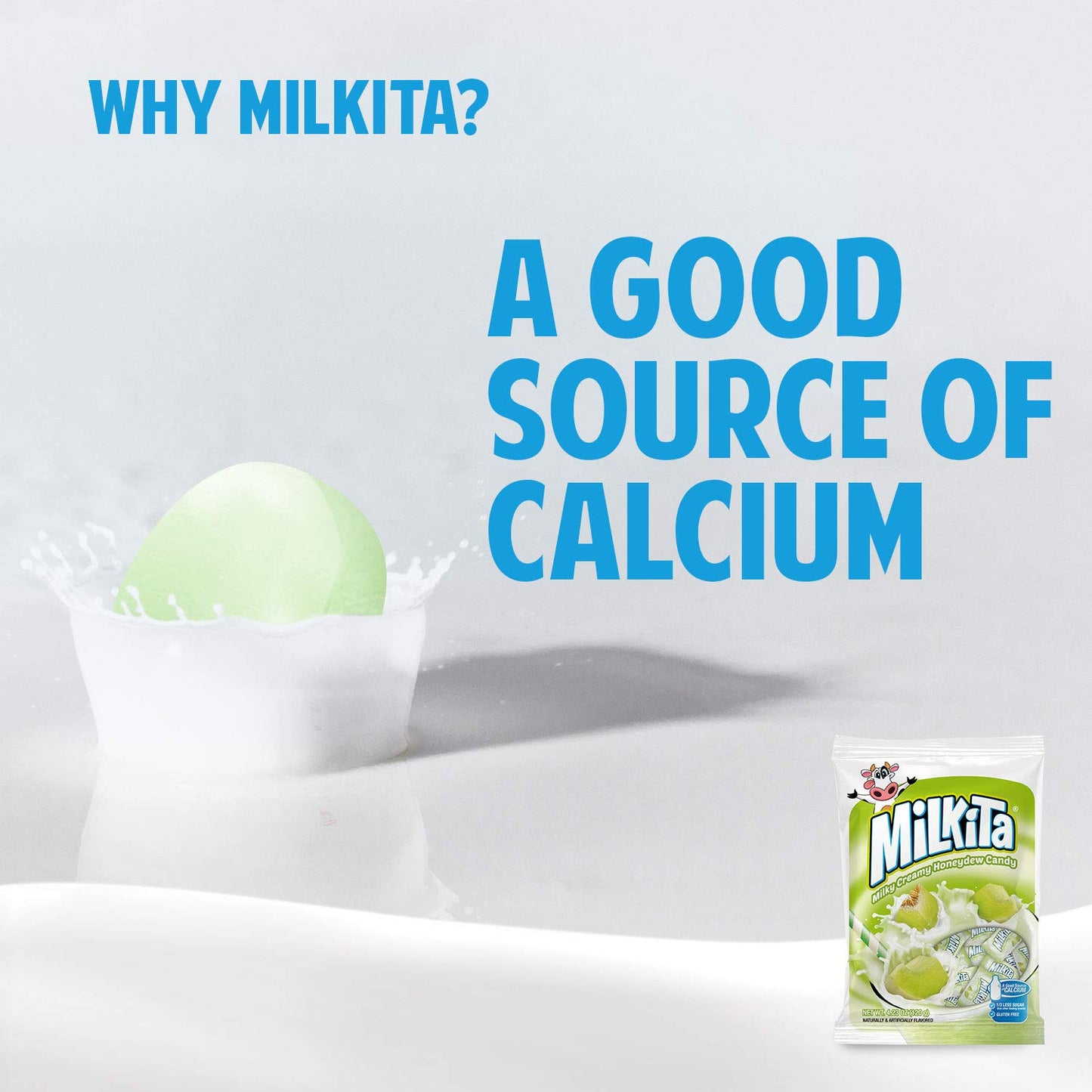 Milkita Creamy Shake Candy Bag, Gluten Free Chewy Candies With Calcium & Real Milk, Zero Trans Fat, Low-Sugar, Honeydew Flavor,