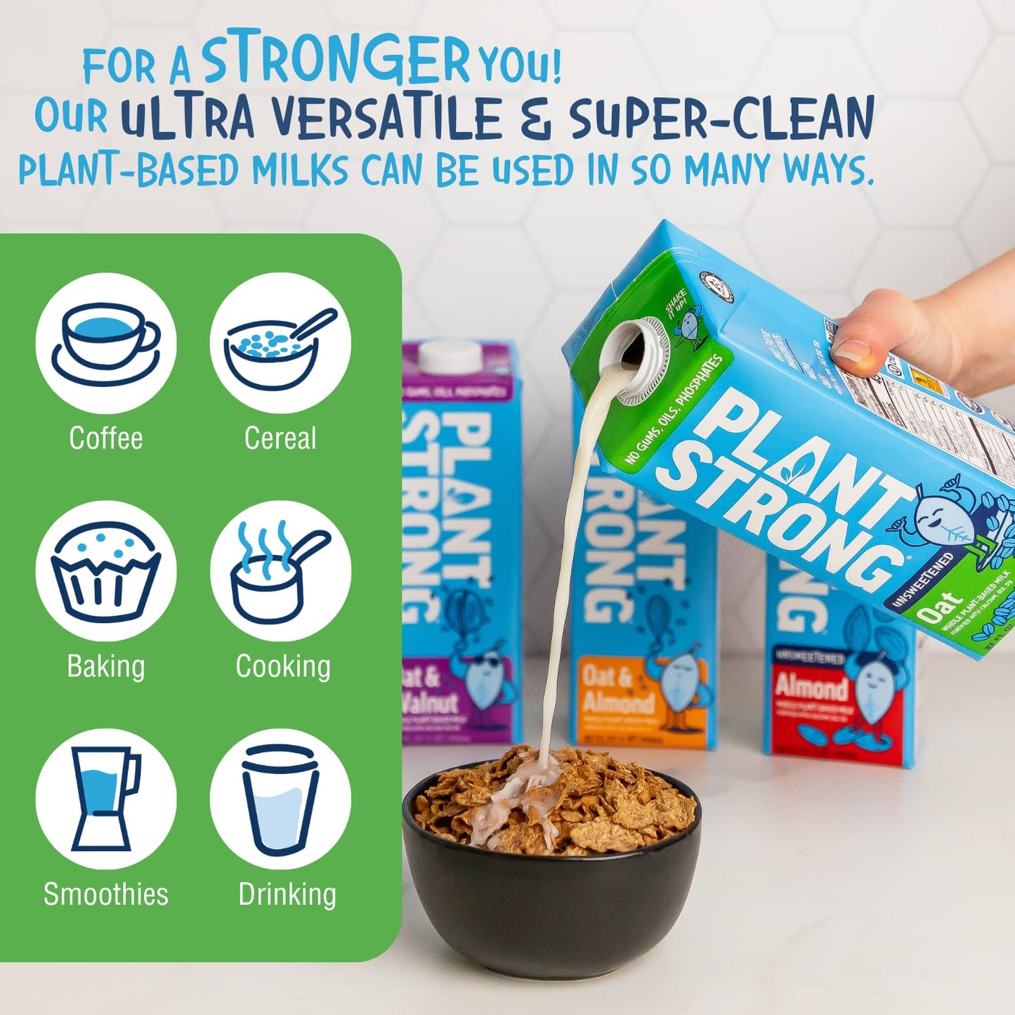 PLANTSTRONG Oat Milk Unsweetened 32oz (6 Pack) - NON-GMO - Plant Based, Vegan - Gluten Free Dairy Free - Shelf Stable - Lactose