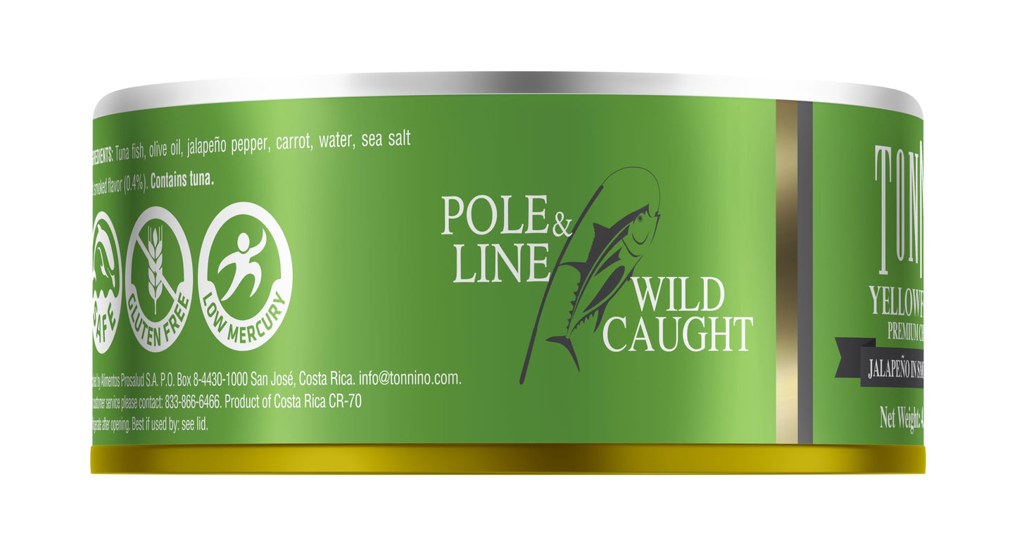 Tonnino Yellowfin Tuna Fish with Jalapeno in Smoked Olive Oil, 4.94 oz (Pack of 12) - Ready to Eat Protein Snacks