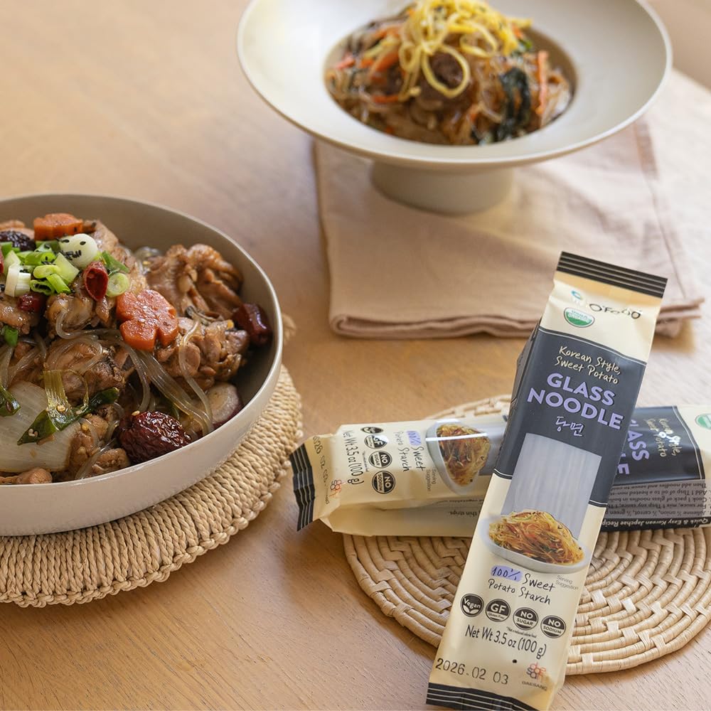 Chung Jung One Korean Sweet Potato Glass Noodle, Non Gmo (Gluten Free), Vegan, No Sodium, No Sugar 3.5Oz (100G), 4 Pack