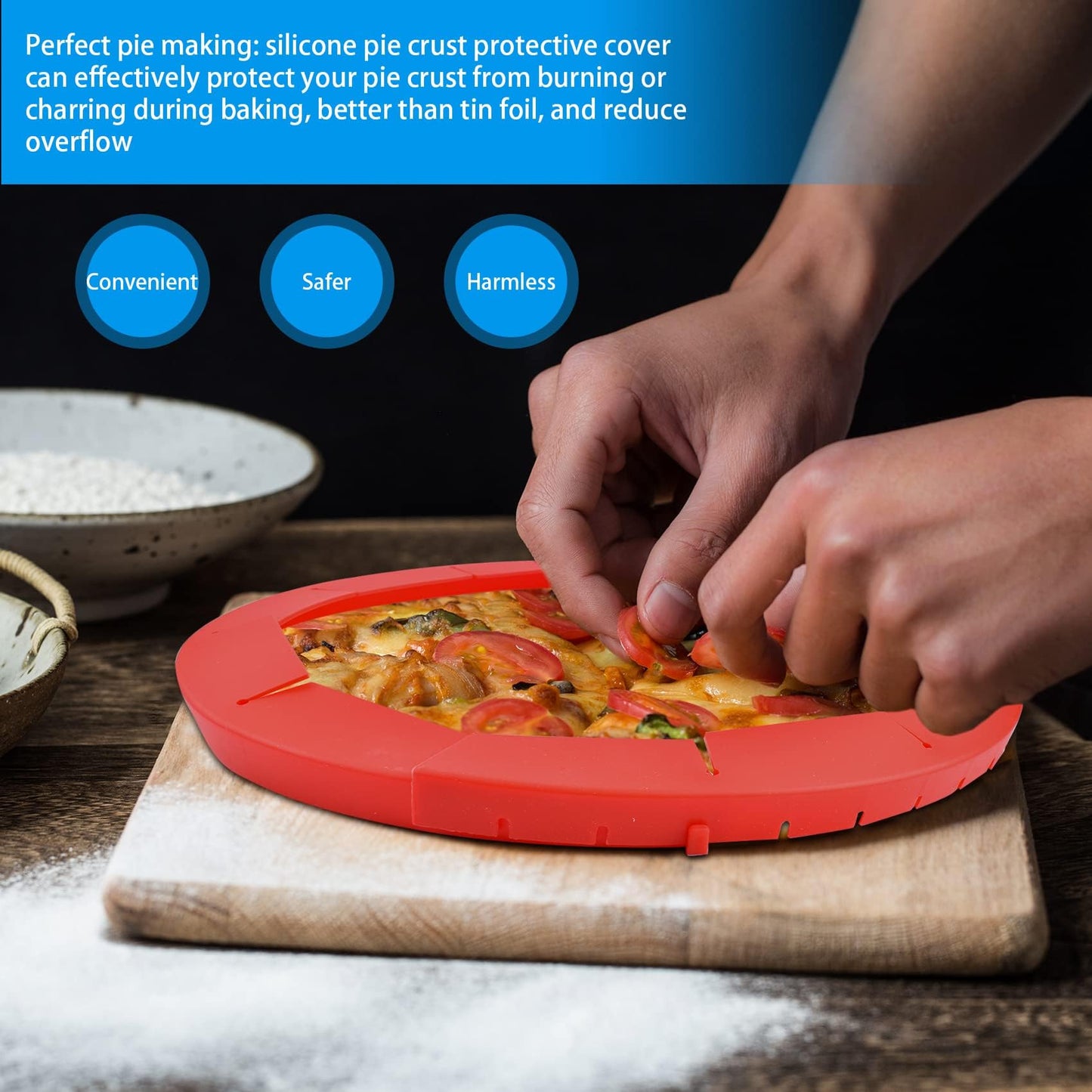 Cuayaes Silicone Pie Crust Shield, Adjustable Pie Crust Protector Covers For Edges Of Pie, 2 Pack Kitchen Tool Baking Pie Rings