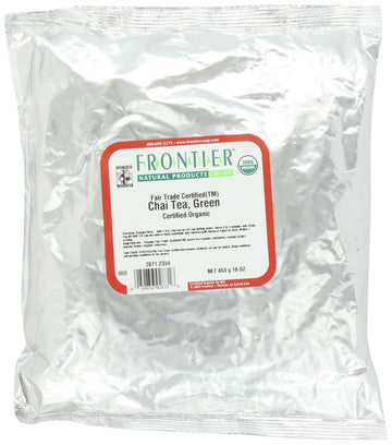 Frontier Co-Op Organic Chai Green Tea, 1-Pound Bulk, Robust Combination Of Green Tea & Spices, Great As Hot Tea, Fair Trade