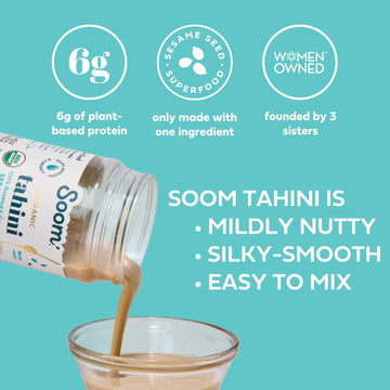 Soom Foods Organic Tahini 16oz (2 Pack) | Roasted & Ground Sesame Seed Paste | Creamy Texture for Hummus, Sauces, Dips, Salad Dr