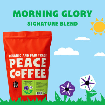 Peace Coffee Morning Glory Signature Blend | 5 Lb Whole Bean Light Roast | Organic Fair Trade | Smooth, Mild Flavor | Shade Grow
