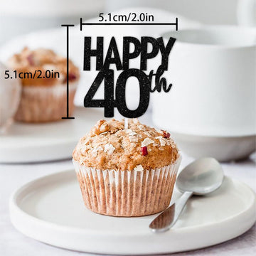 18Pcs Black Glitter Happy 40Th Dessert Cupcake Topper Pick For Funny Legend Since 1985 Theme Decor Supplies Men Women Happy 40 B
