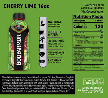 BODYARMOR Sports Drink, Cherry Lime Flavor, Coconut Water Hydration, Electrolytes, Vitamins, 16 Fl Oz (Pack of 12)