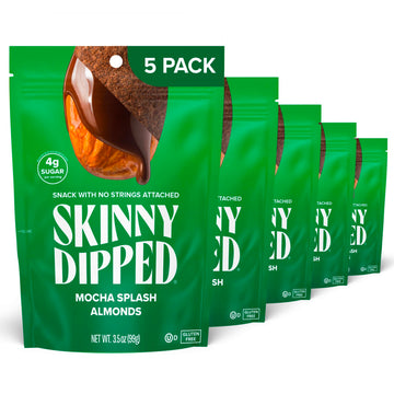SkinnyDipped Mocha Splash Almonds, Healthy Snack, Plant Protein, Gluten Free, 3.5 oz Resealable Bags, Pack of 5