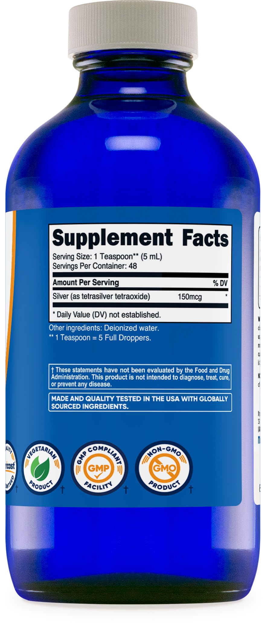 Nutricost Colloidal Silver 8Oz 150Mcg - Cobalt Blue Glass Bottles, Bio-Active Colloidal Silver