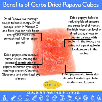 GERBS Dried Papaya Cubes - 2 LBS Bulk Bag, Gluten & Peanut Free, Sulfur Dioxide Free, Ivory Color