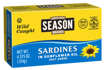 Season Sardines in Sunflower Oil - Wild Caught, 22g of Protein, Keto Snacks, More Omega 3's Than Tuna, Kosher, High in Calcium,