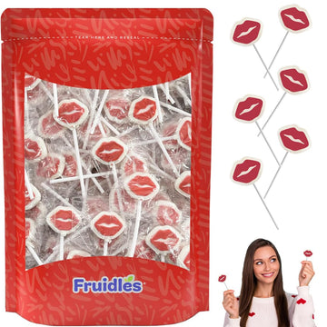 Fruidles Valentine'S Red Lips Lollipop Sucker, White Lip Shaped Lollipop With Red Lips, Individually Wrapped Candy (Half-Pound)