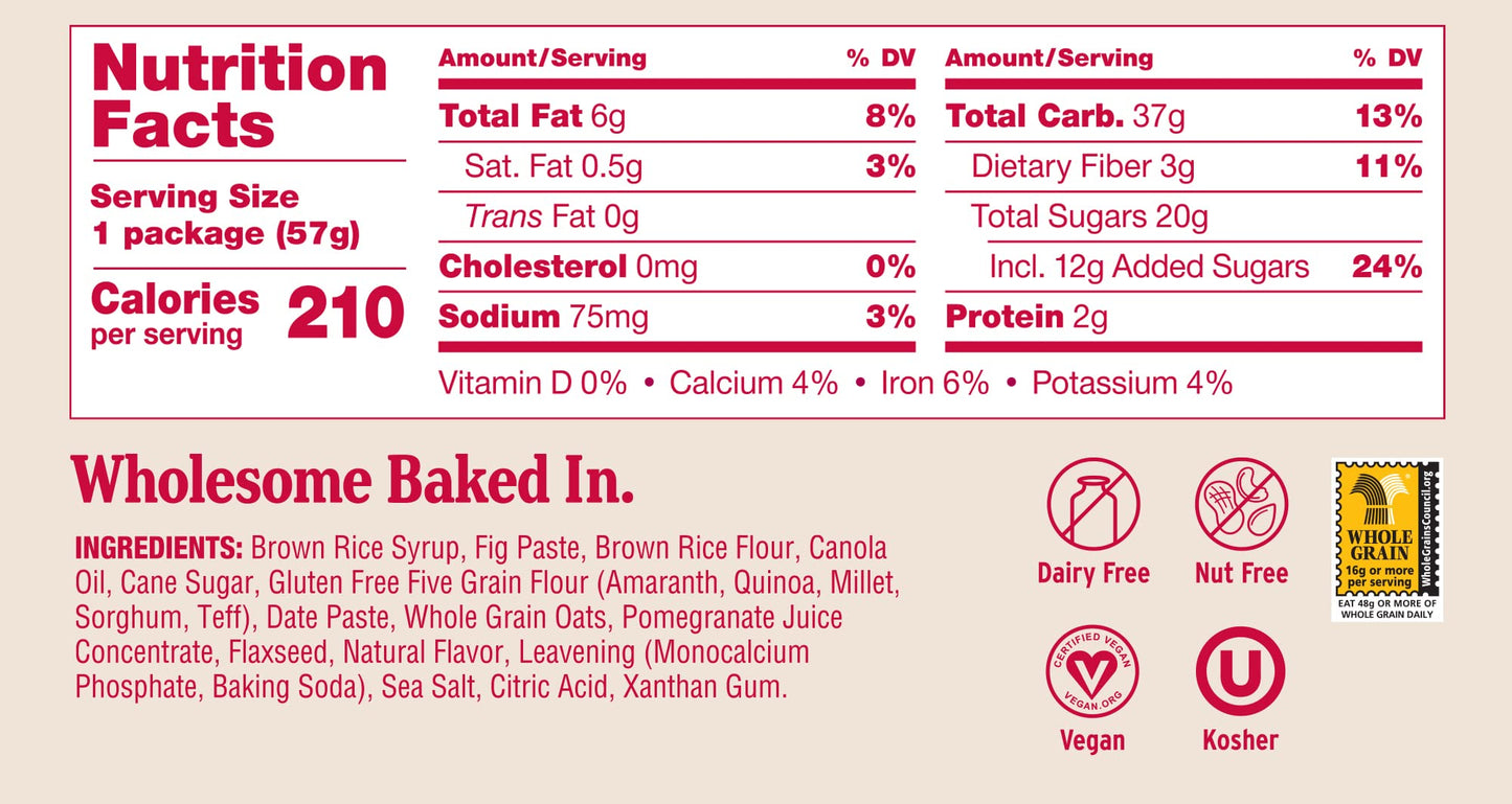 Natures Bakery Gluten Free Fig Bars, Pomegranate, Real Fruit, Vegan, Non-Gmo, Snack Bar, 6 Boxes With 6 Twin Packs (36 Twin Pack