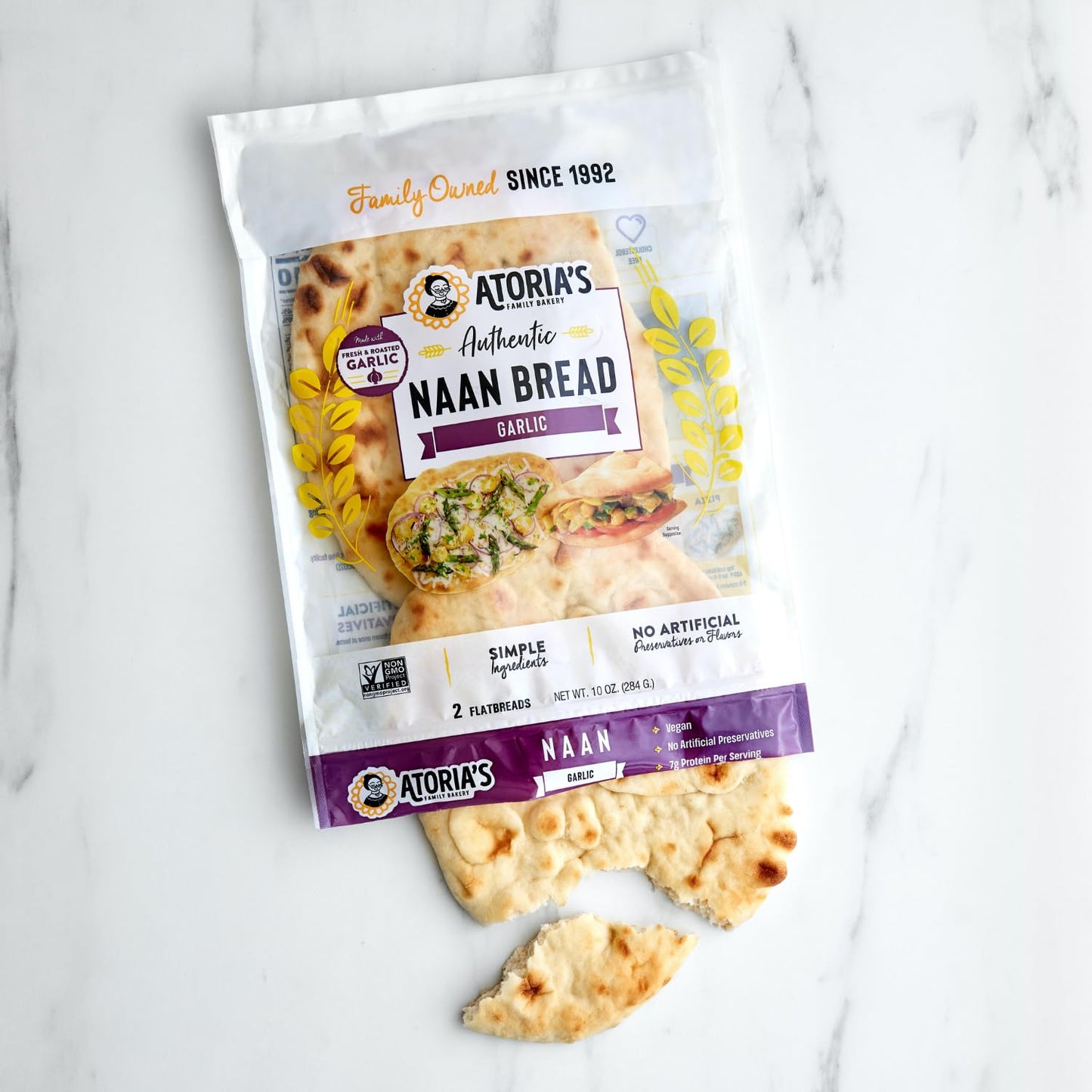 Atoria'S Family Bakery Garlic Naan | Non-Gmo, Vegan (8 Pack, 16 Flatbreads Total) 8-Packs Of 2 Sheets (16 Sheets)