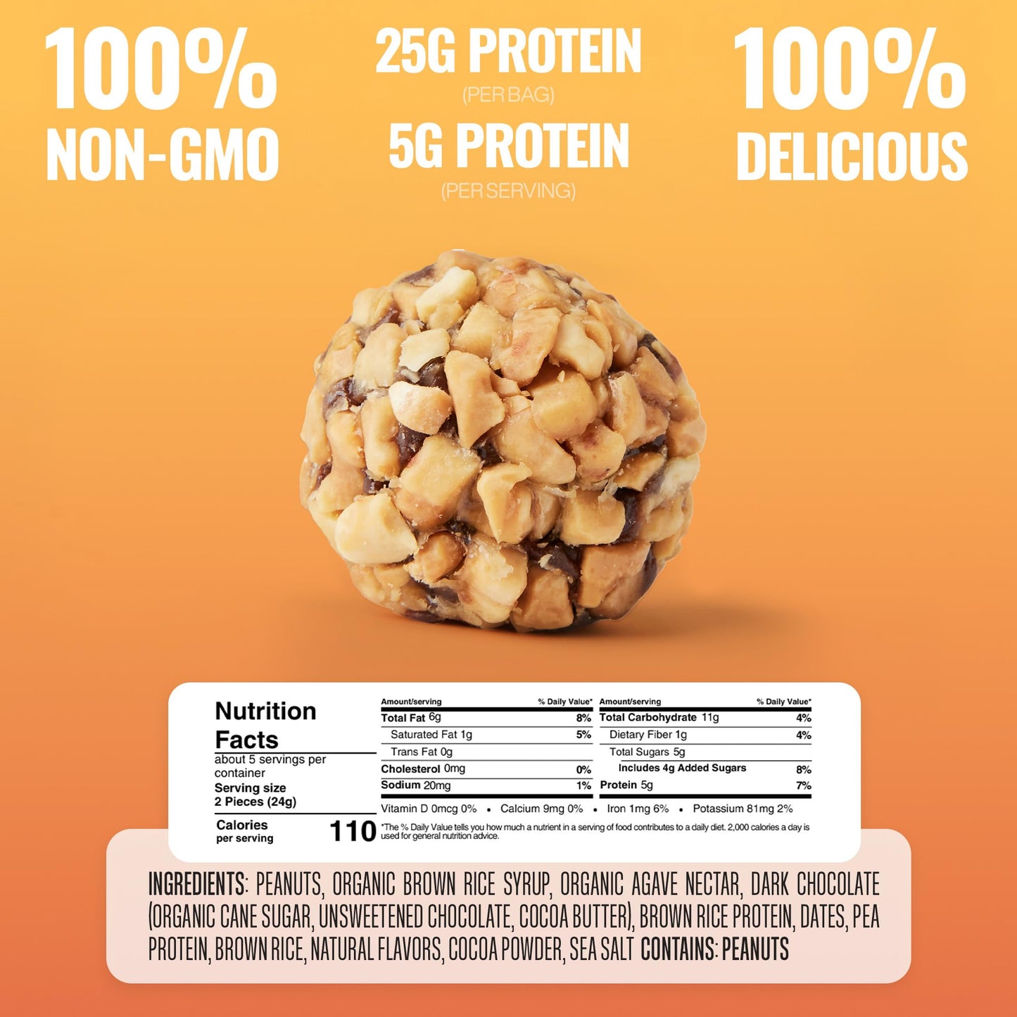 The Gluten Free Brothers Dark Chocolate Peanut Butter Bites - Gluten Free Protein Balls - Non GMO, Soy Free, Vegan - Snack Size