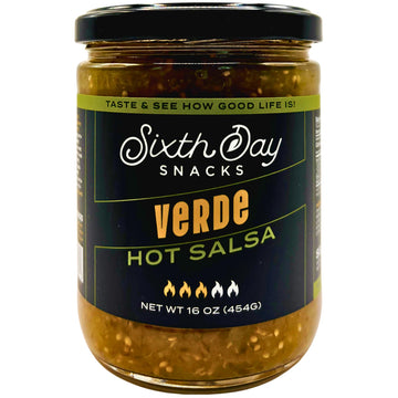 Sixth Day Snacks Hot Salsa Verde (16 oz.) - Gluten Free, Fresh Ingredients, Vegan, and Low Sodium