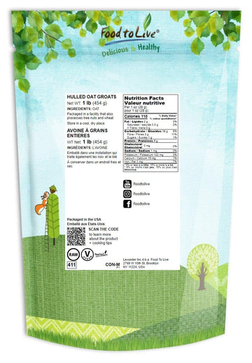 Food To Live Whole Grain Oat Groats - Oat Berries In Bulk. Kosher Hulless Seeds, Rich In Protein, Soluble Fiber. Suited For Grin