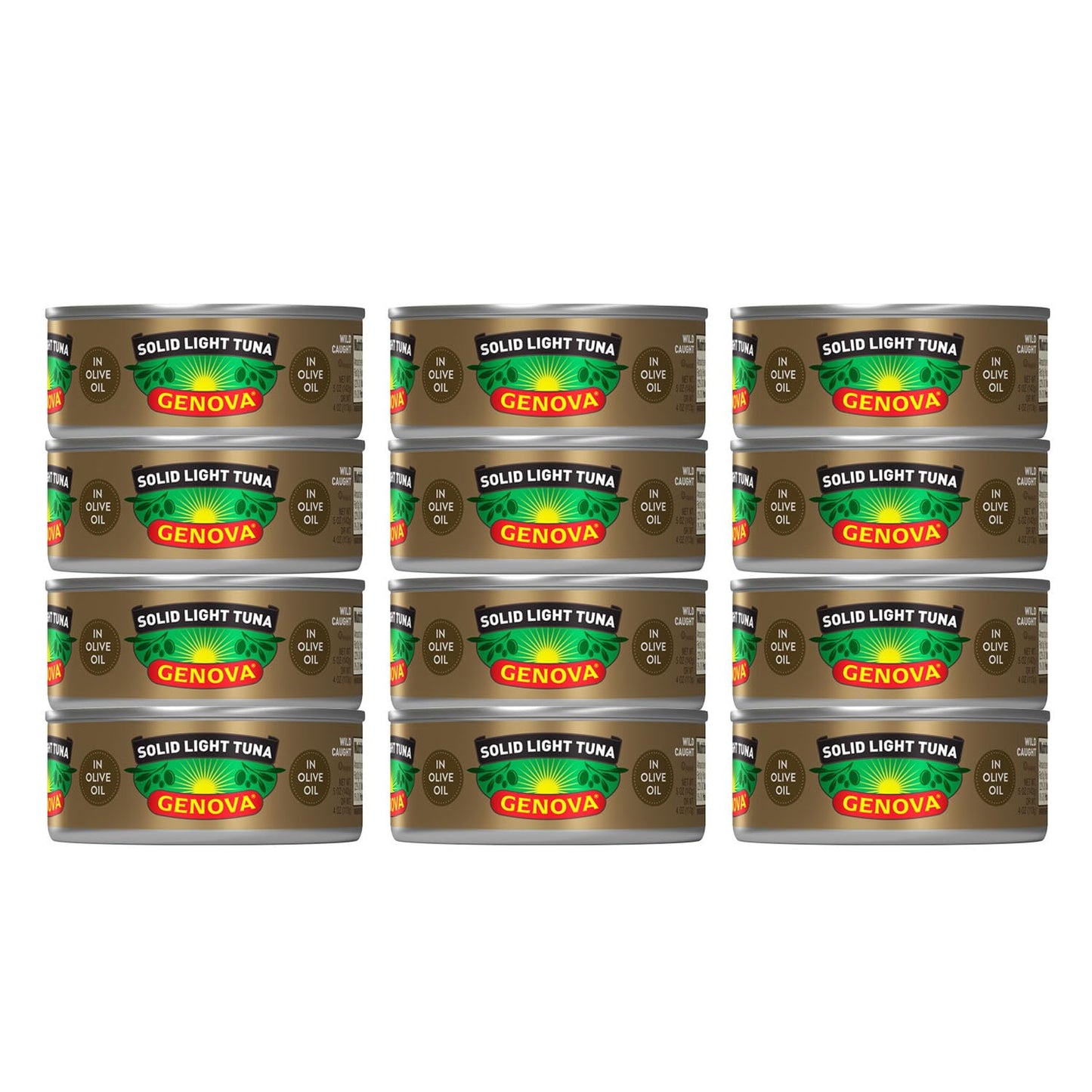 Genova Solid Light Tuna In Olive Oil, 5 Ounce Cans (Pack Of 12), Wild Caught Canned Tuna