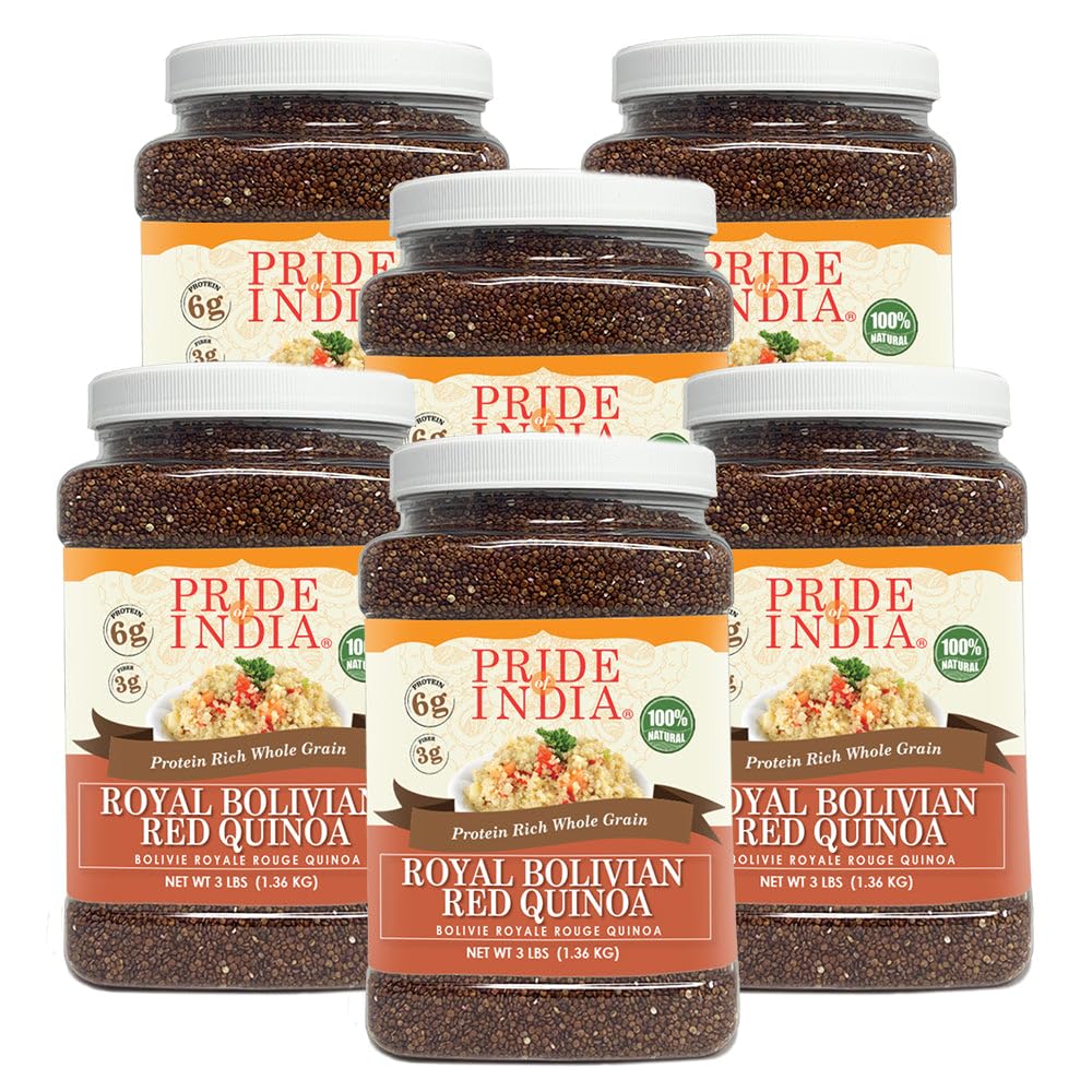 Pride Of India - Pack Of 6 - Natural Royal Red Bolivian Quinoa - Protein Rich Whole Grain Jar, 3 Lbs Jar