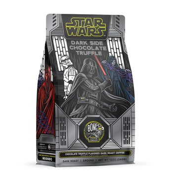 Bones Coffee Company Star Wars Dark Side Chocolate Truffle Flavored Coffee Beans, Whole Bean Coffee Dark Roast Low Acid, Chocolate Truffle Flavor (12 Oz)