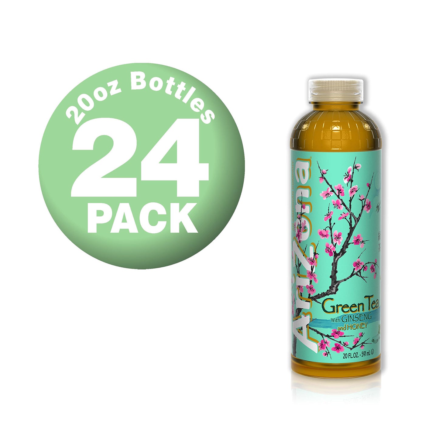 AriZona Green Tea with Ginseng and Honey, 20 Fl Oz (Pack of 24)