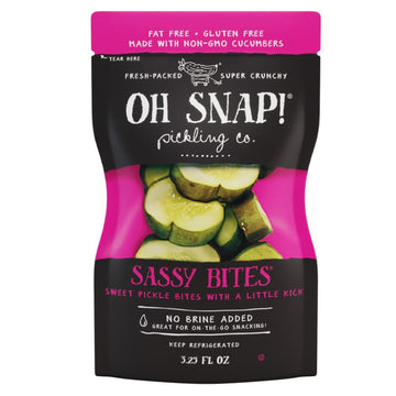 Oh Snap! Sassy Bites (12 Pack) - Sweet Pickle Bites With A Little Kick - Fresh Packed Ready To Eat Sweet & Spicy Pickle - Gluten