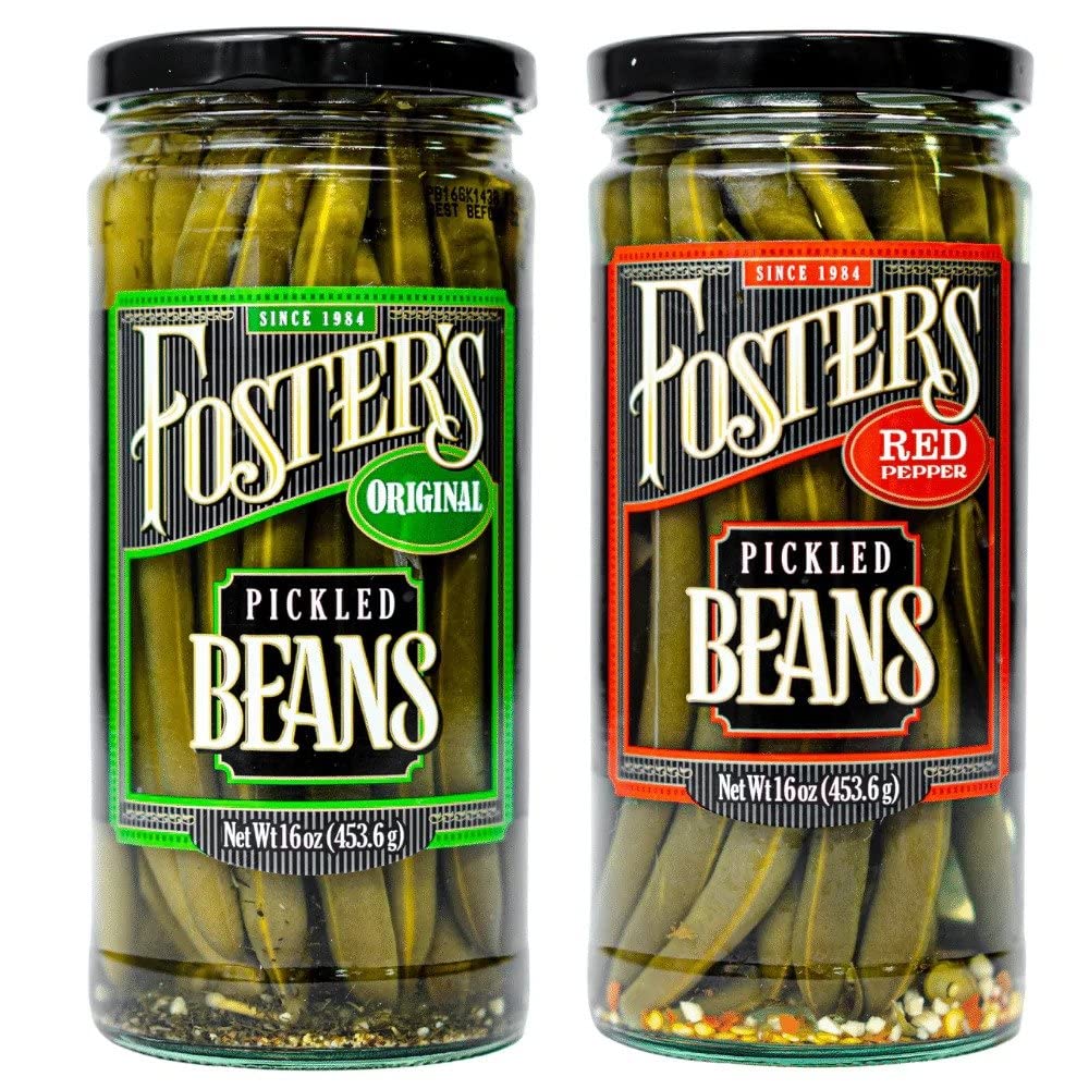 Fosters Pickled Green Beans, Variety Pack, Original and Red Pepper, 16oz, 2 Pack, Traditional Pickled Vegetables Recipe for ove