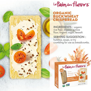 Le Pain Des Fleurs Organic Quinoa Crispbread | Low Sodium, Low Fat, Vegan, & Gluten Free Crackers| 6 Pack Of 5.3 Oz Boxes