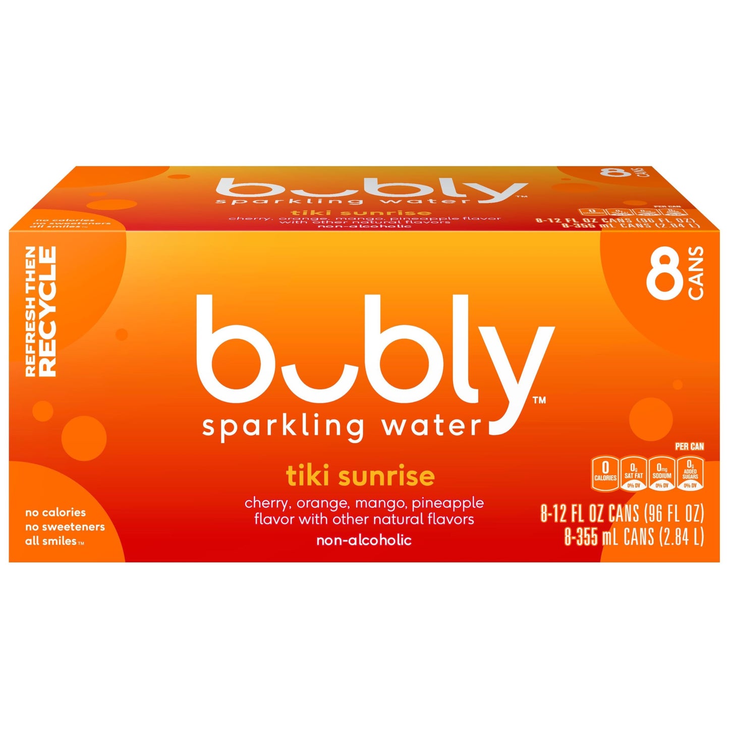Bubly Sparkling Water, Tiki Sunrise, 12 Fl Oz X 8 Count