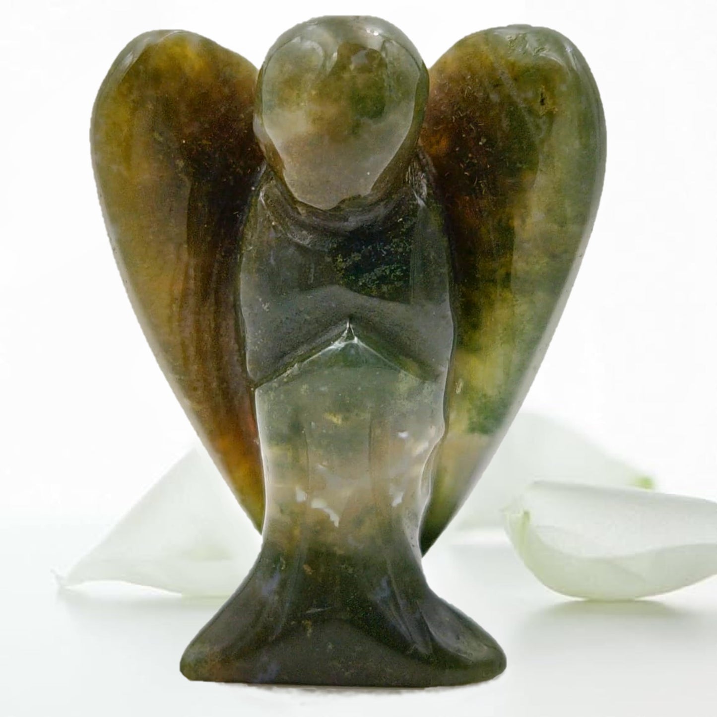 Earth Therapy Pocket Guardian Angel With Serenity Prayer Card - Indian Agate Natural Crystal Healing Stone Figurine - Gift For Y