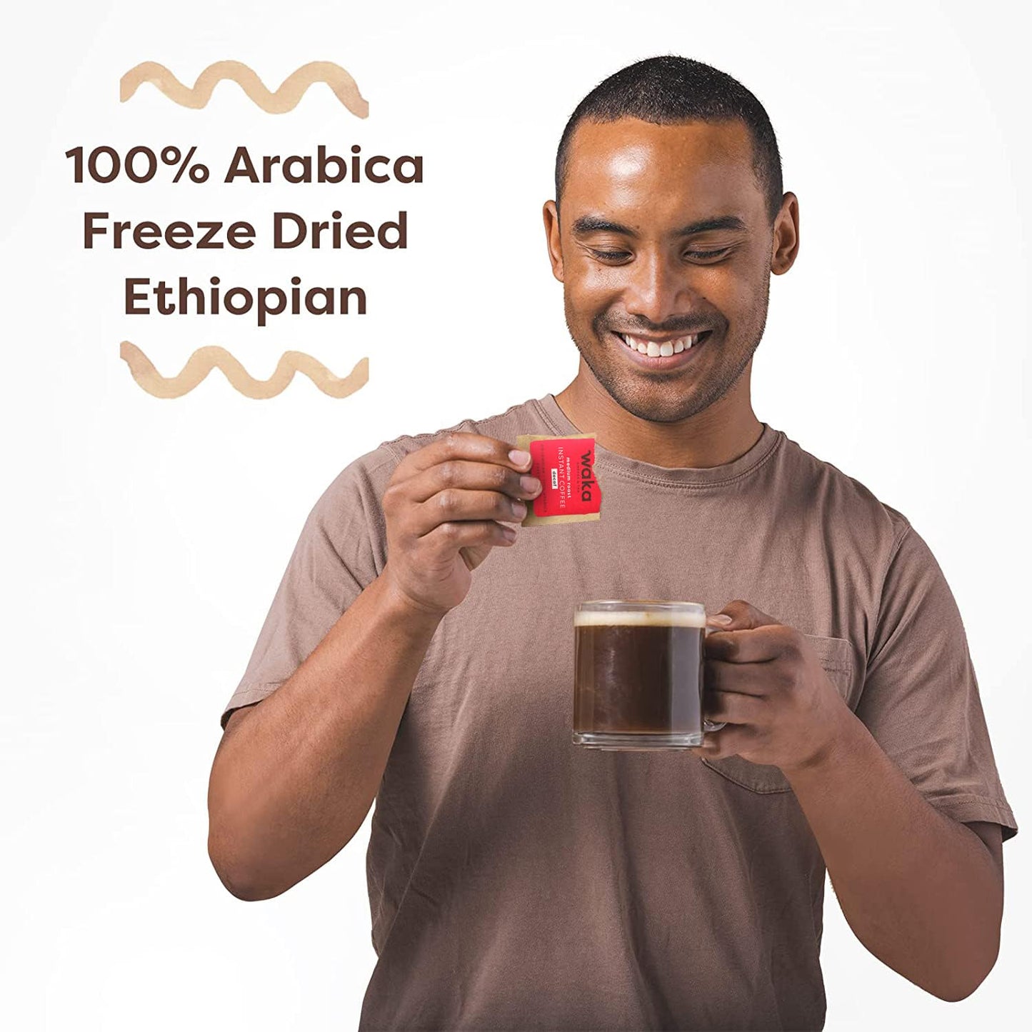 Waka Instant Coffee, Decaffeinated Medium Roast - 100% Arabica Colombian Beans, Freeze Dried Granules, No Additives - Single Ser