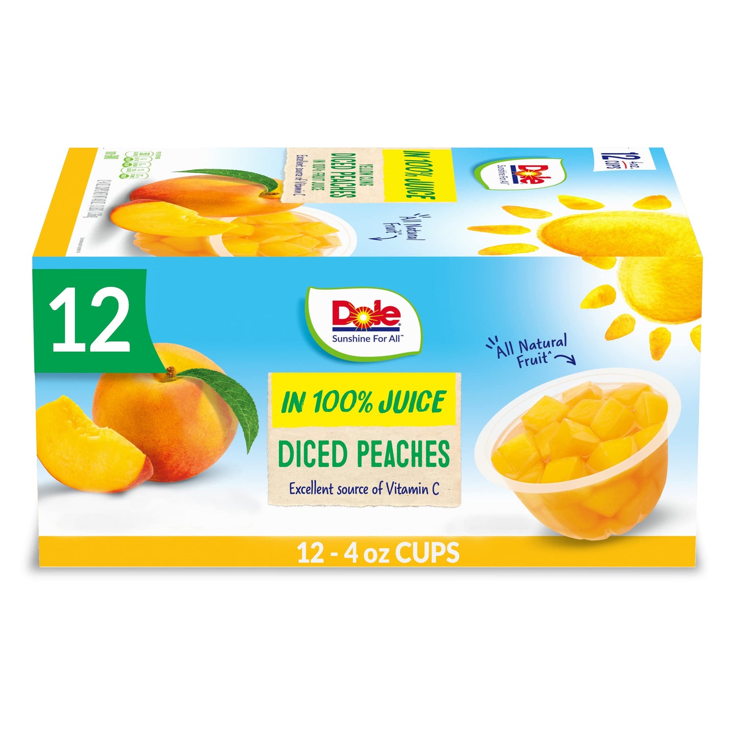 Dole Fruit Bowls Diced Peaches in 100% Juice Snacks 4oz 12 Total Cups Gluten & Dairy Free Bulk Lunch Snacks for Kids & mature-themeds