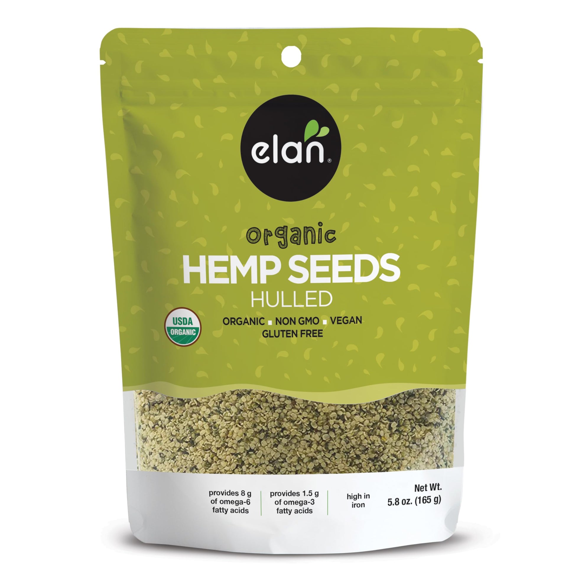 Elan Organic Hulled Hemp Seeds, 5.8 Oz, Shelled Hemp Seeds, Raw Hemp Hearts, No Additives, Non-Gmo, Vegan, Gluten-Free, Source Of Omega-3 & Omega-6, High In Protein