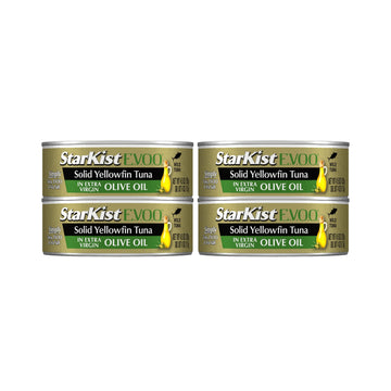 StarKist E.V.O.O. Solid Yellowfin Tuna in Extra Virgin Olive Oil, 4.5 oz (4 Pack) Canned Tuna Fish, Wild Caught, Gluten Free, Re
