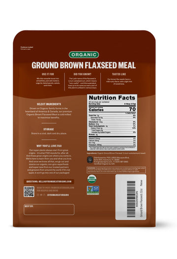 FGO Organic Ground Brown Flaxseed Meal, Cold Milled, 2 Pound Resealable Pouch, Grown in USA & Canada