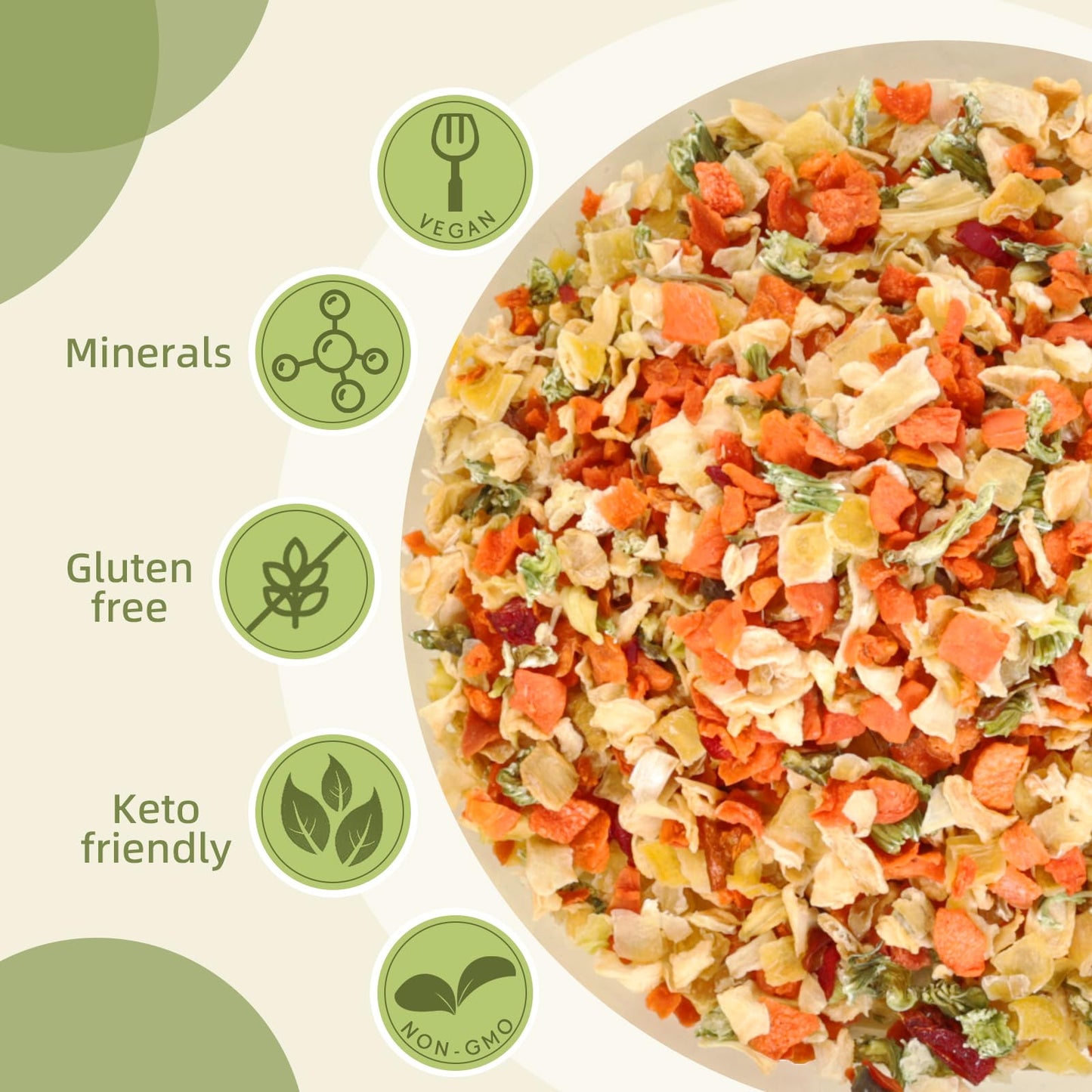 Besway Dehydrated Vegetables 16 Oz, Potatoes, Carrots, Onion Flakes, Cabbage, Celery, Bell Peppers, Perfect For Soups, Stews, Ca